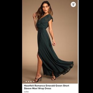 Unworn - NWT - Lulu’s Heartfelt Romance Emerald Green Maxi Wrap Dress.